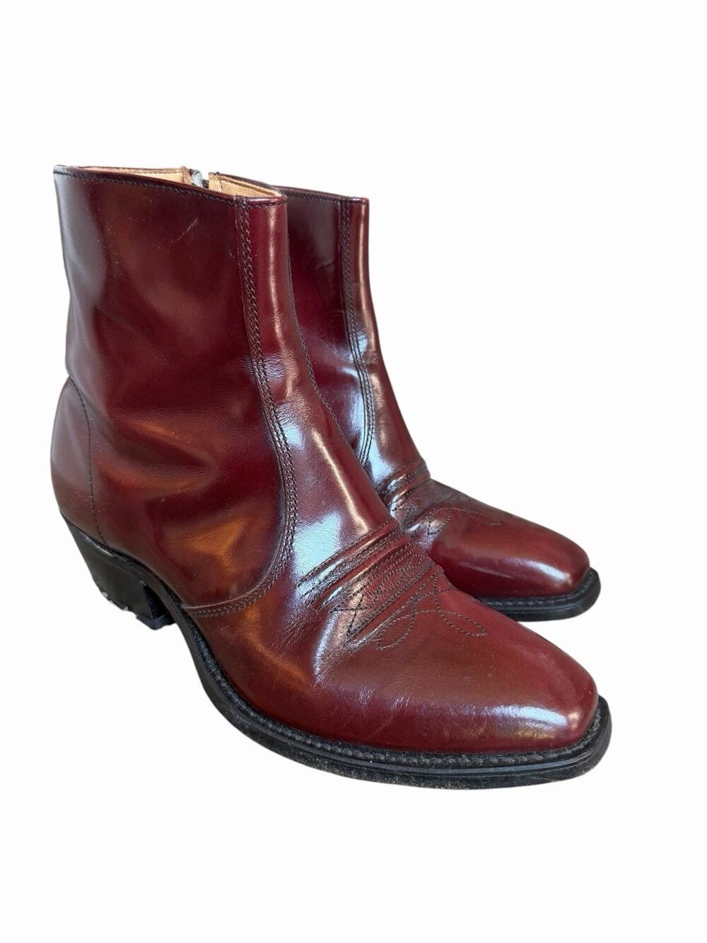 Roebucks Sears Western Ankle Boots Men 8D Women 9.5D Burgandy Oxblood Vintage